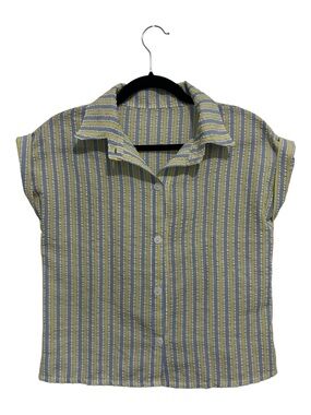 Striped Button Front Camp Collar Top in Yellow & Blue